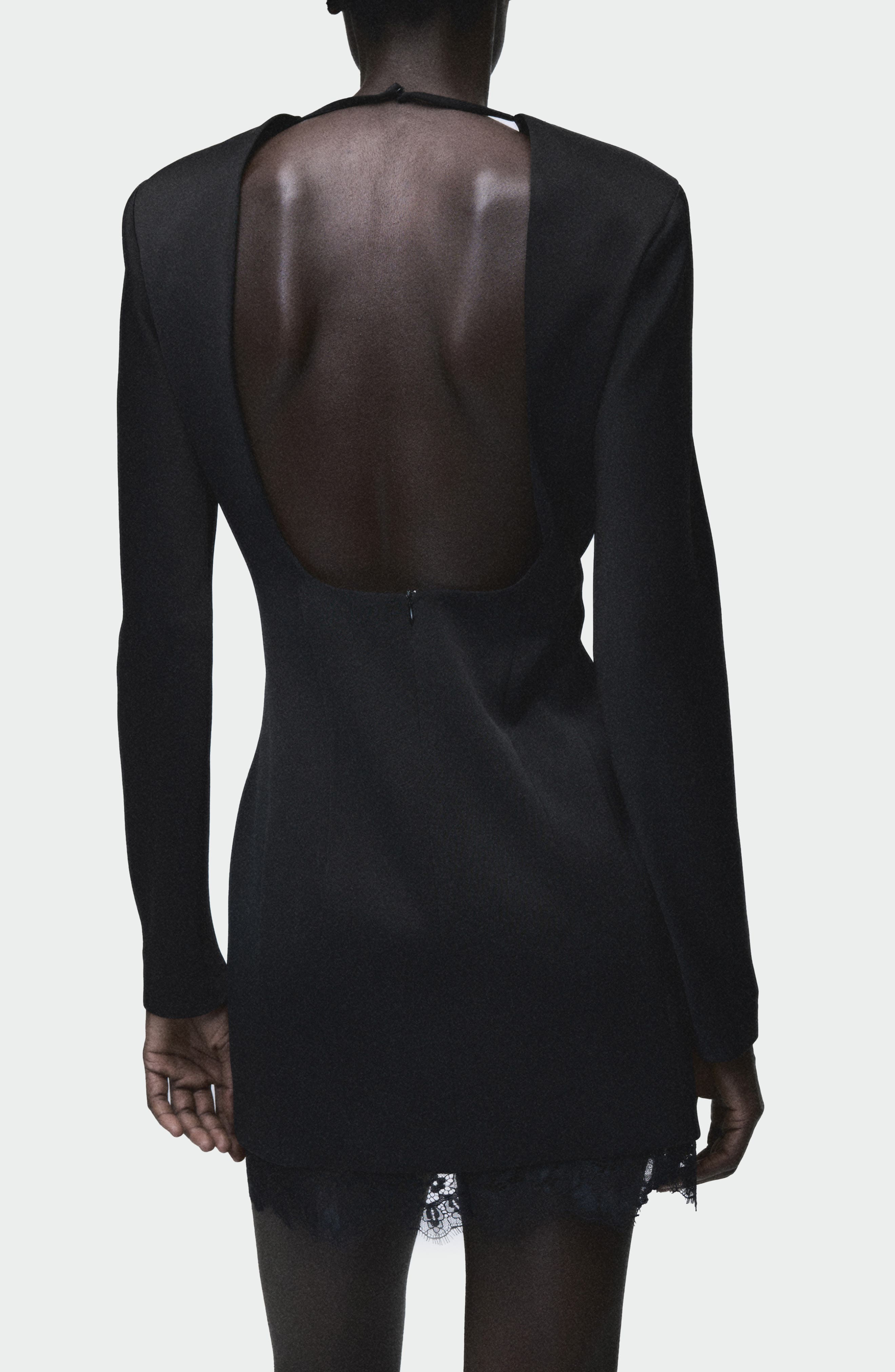 Lace Trim Open Back Long Sleeve Minidress - image 2