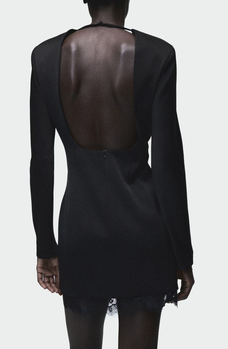 MANGO Lace Trim Open Back Long Sleeve Minidress, Alternate, color, 