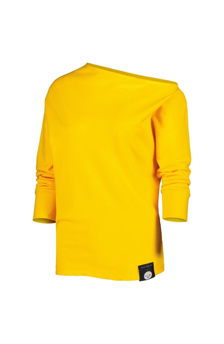 KIYA TOMLIN Women's KIYA TOMLIN Gold Pittsburgh Steelers Twisted Tri-Blend Asymmetrical 3/4-Dolman Sleeve Sweatshirt, Alternate, color, 