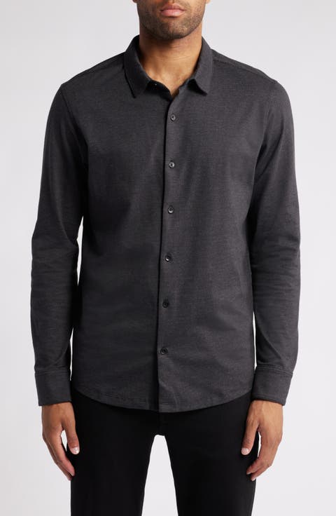 Wardlow Microstripe Cotton Blend Knit Button-Up Shirt