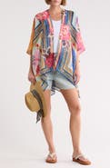 Nine West Patchwork High-Low Topper & Hat Set