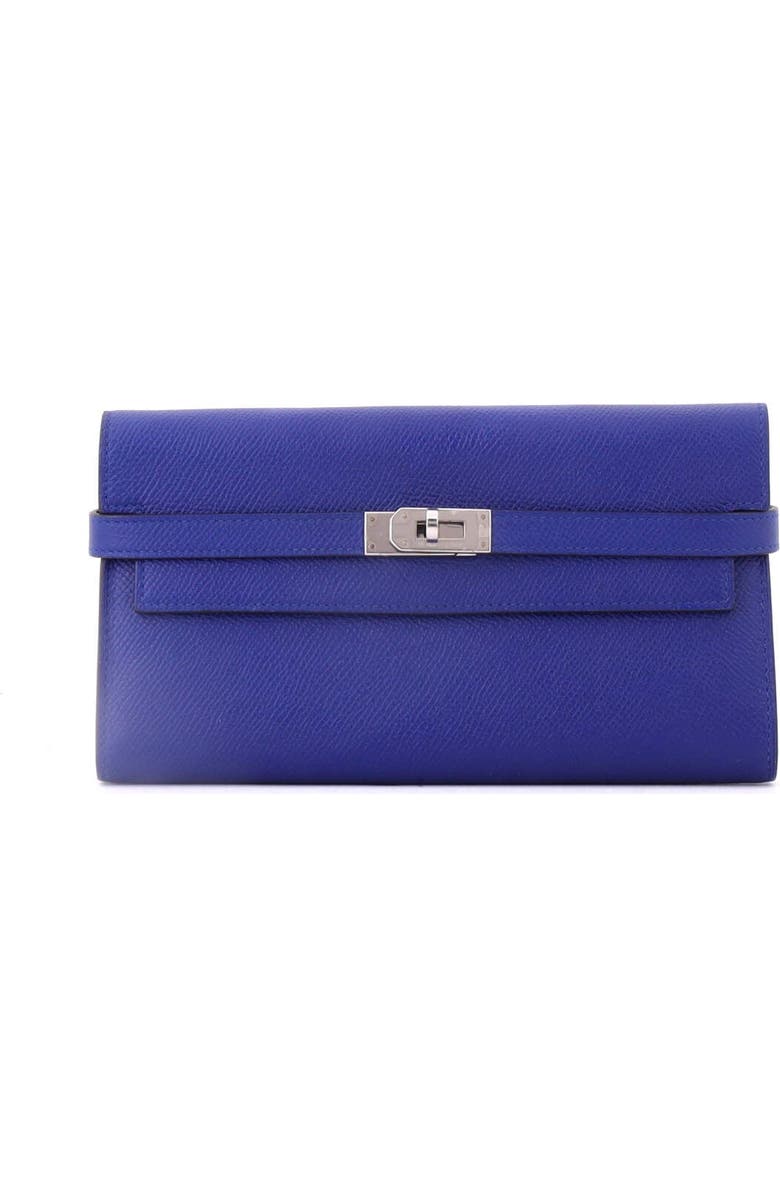 Pre-Owned Hermes Kelly Wallet Epsom Long, Main, color, Bleu Electrique