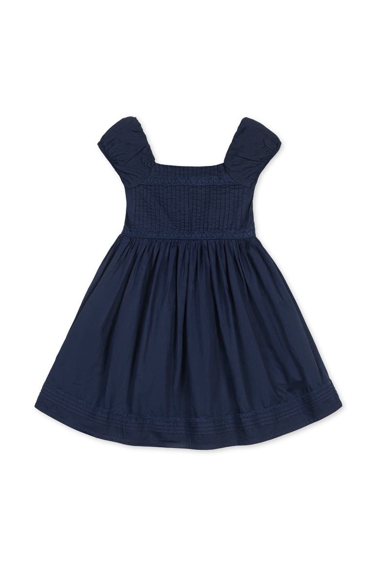 Kids' Organic Puff Sleeve Pintuck Sateen Party Dress, Main, color, Navy
