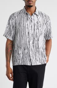 Open Edit Sizzle Stripe Short Sleeve Button-Up Shirt