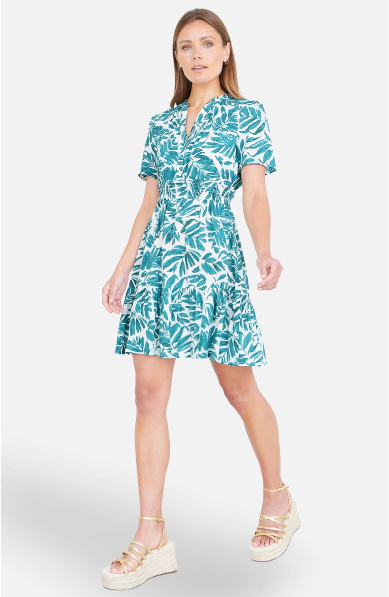 Yumi Leaf Print Mini Dress, Alternate, color, Green