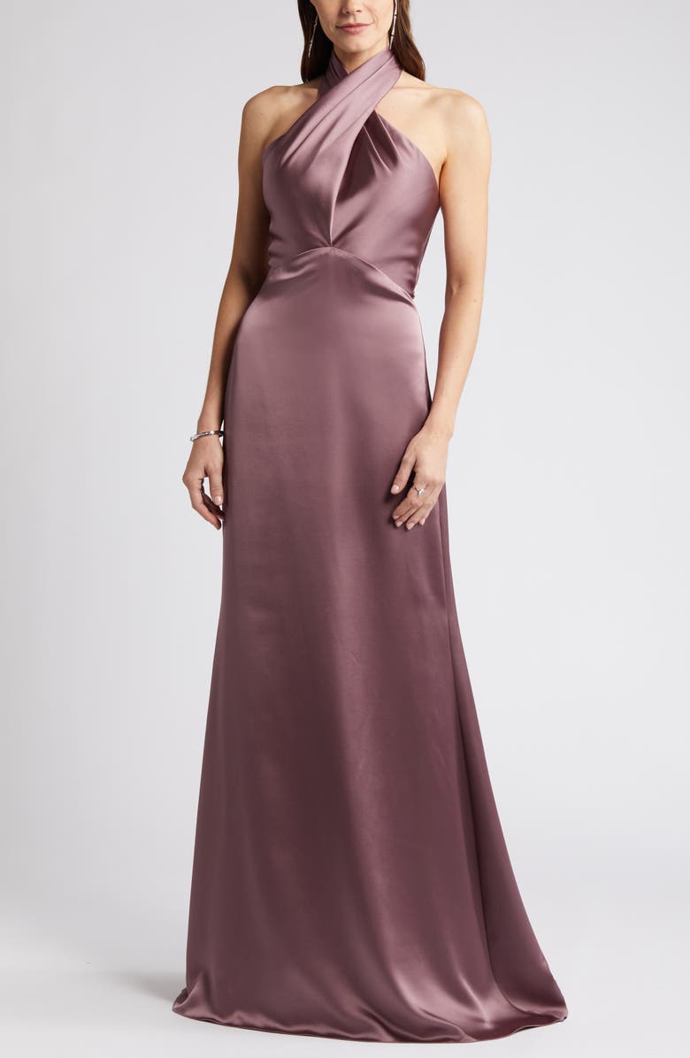 Amsale Halter Neck Satin Gown, Alternate, color, Mauve