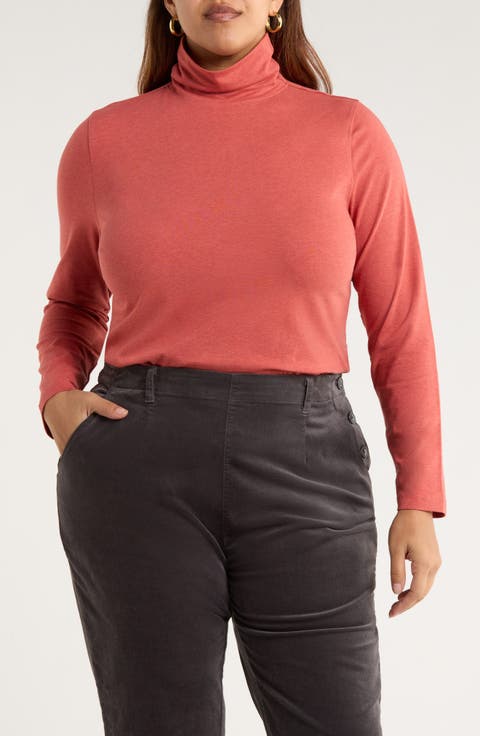 Landing Turtleneck Stretch Organic Cotton Top (Plus)