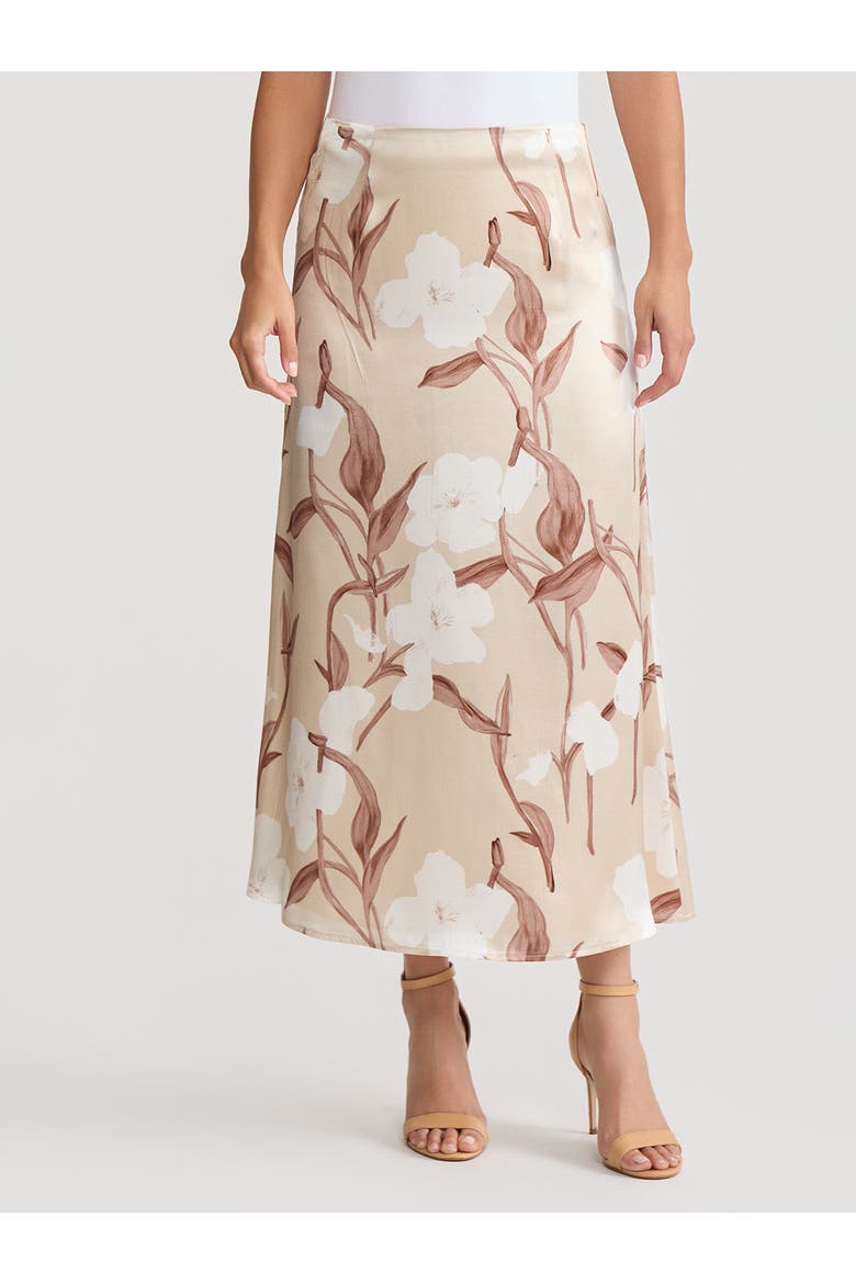 Flared Floral Print Silk Maxi Skirt, Alternate, color, Biscotti/Charmeuse