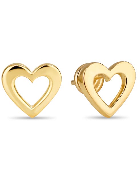 Open Heart Stud Earrings in 14K Gold