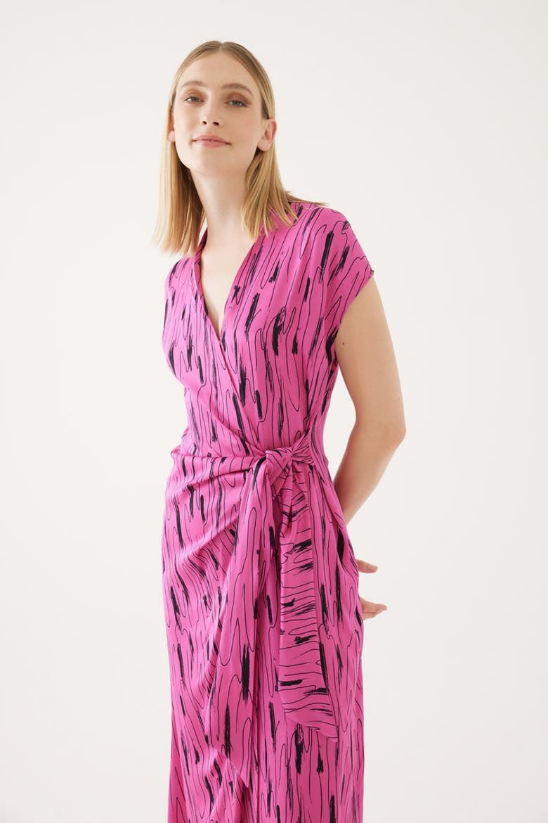 Off Shoulder Belted Wrap Dress, Alternate, color, FUCHSIA-BLACK