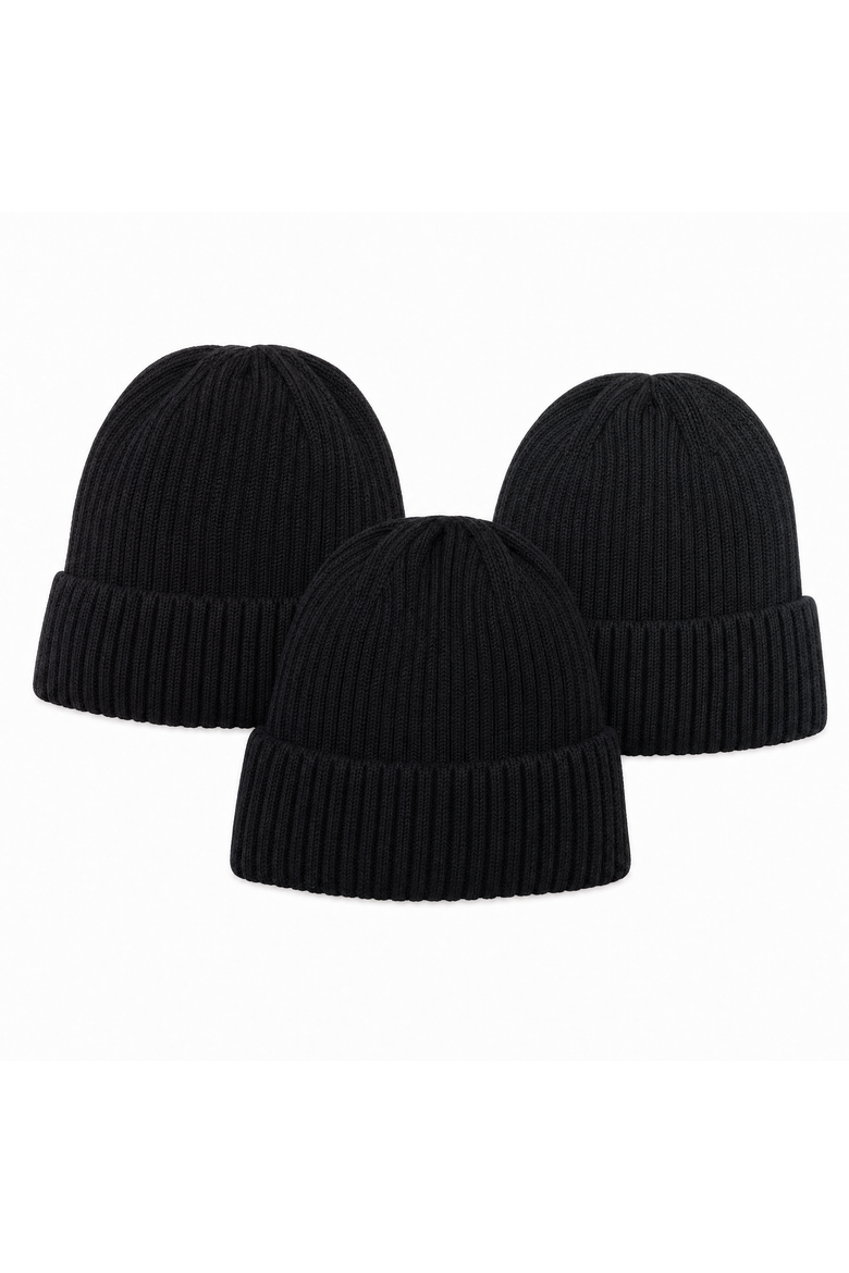 Women's 3-Pack Fleece Lined Rib Knit Beanie Set, Main, color, Black/Black/Black