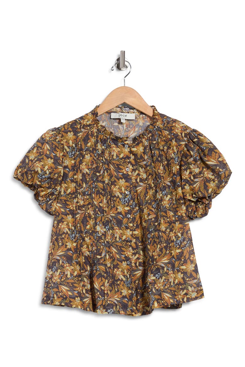 Floral Puff Sleeve Shirt, Main, color, NOIR FLORAL PRINT