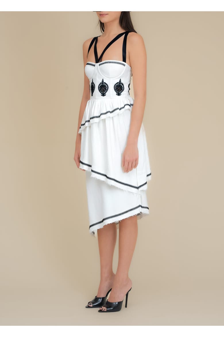 Bridget Embroidered Stretch-Linen Midi Dress, Alternate, color, White