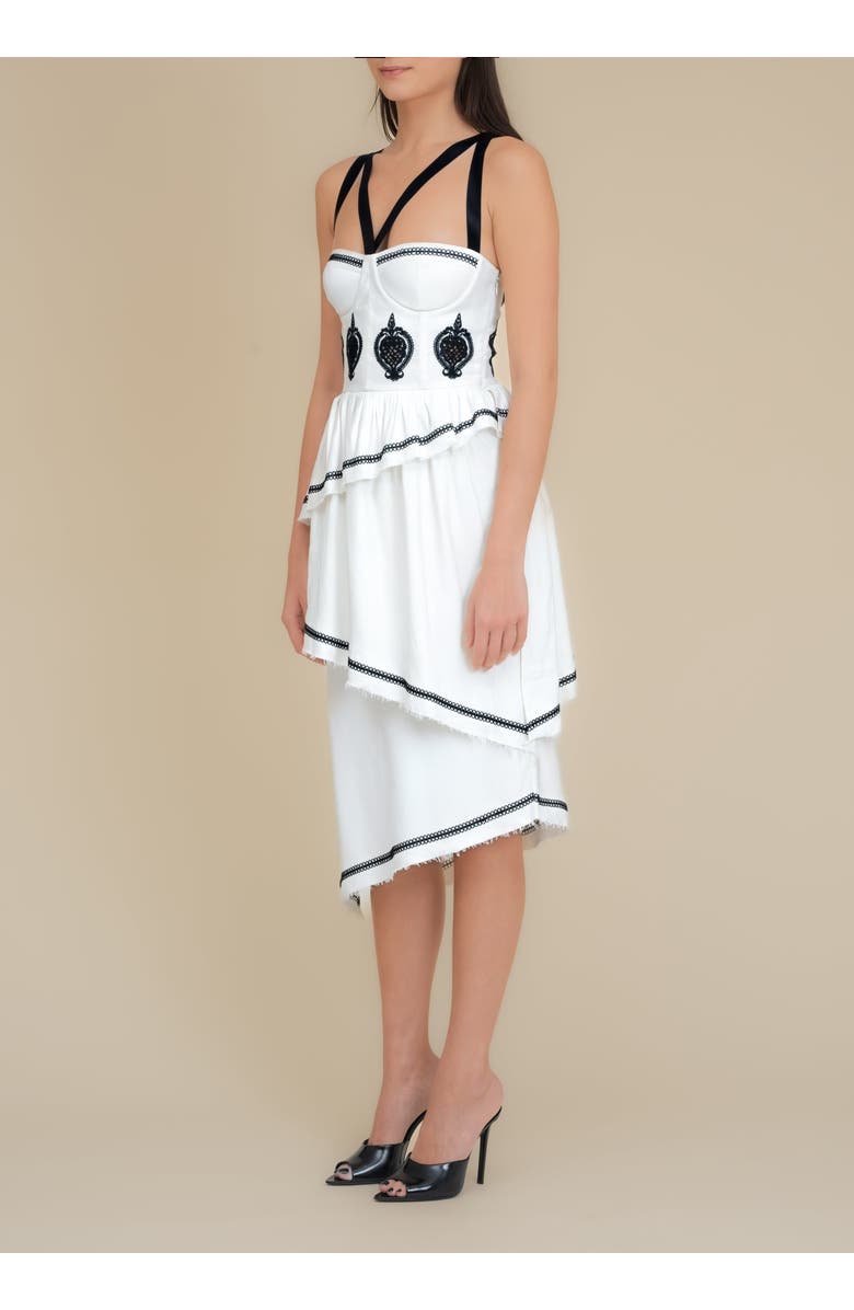 Contessa Mills Bridget Embroidered Stretch-Linen Midi Dress, Alternate, color, White