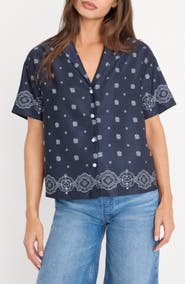 Good American The Medallion Print Button-Up Camp Shirt