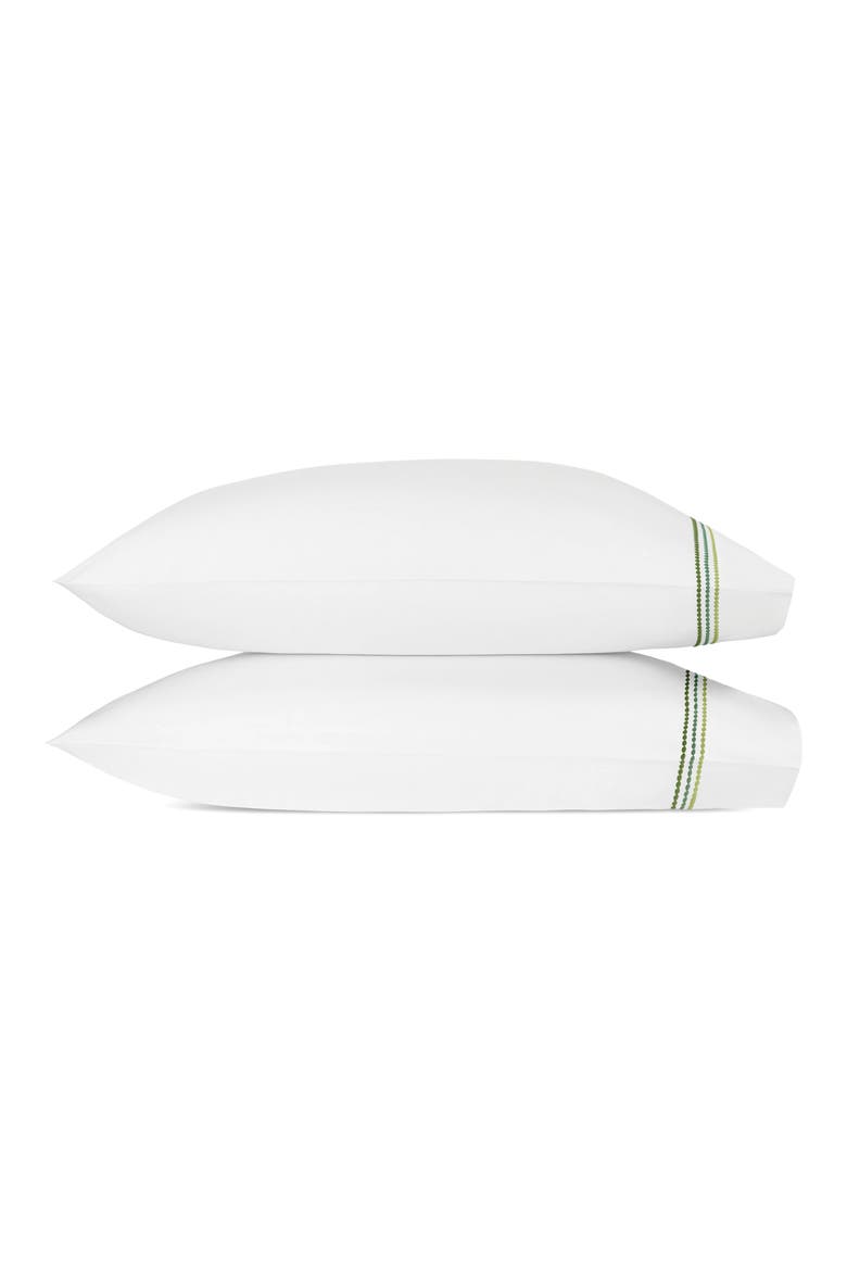 Set of 2 Amara Triple Pearl Embroidered Cotton Pillowcase, Main, color, PALM GREEN