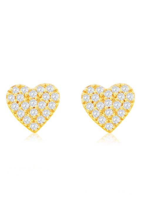 Pavé Simulated Diamond Heart Stud Earrings
