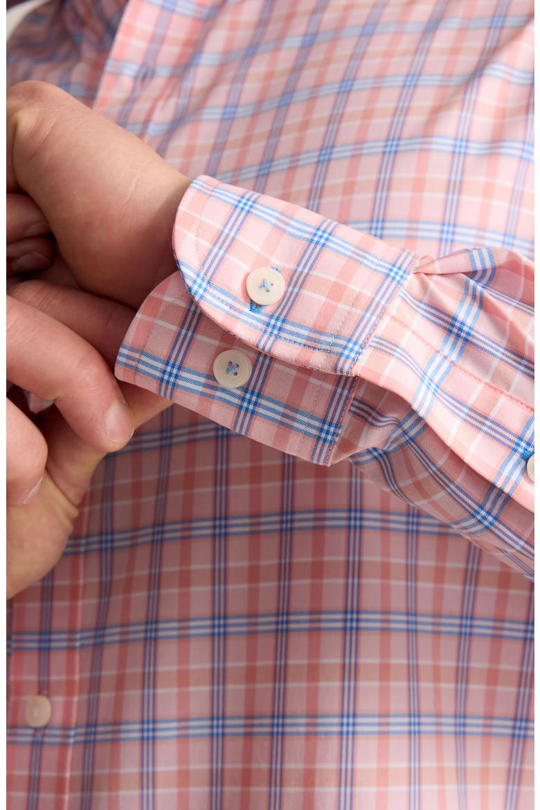 Plaid Performance Button-Up Shirt, Alternate, color, PEACH