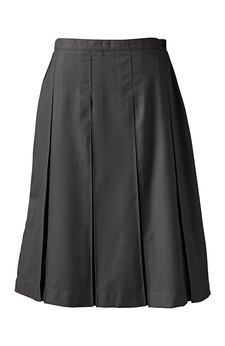 Lands
 End School Uniform  Solid Box Pleat Skirt Below the Knee, Alternate, color, Gray