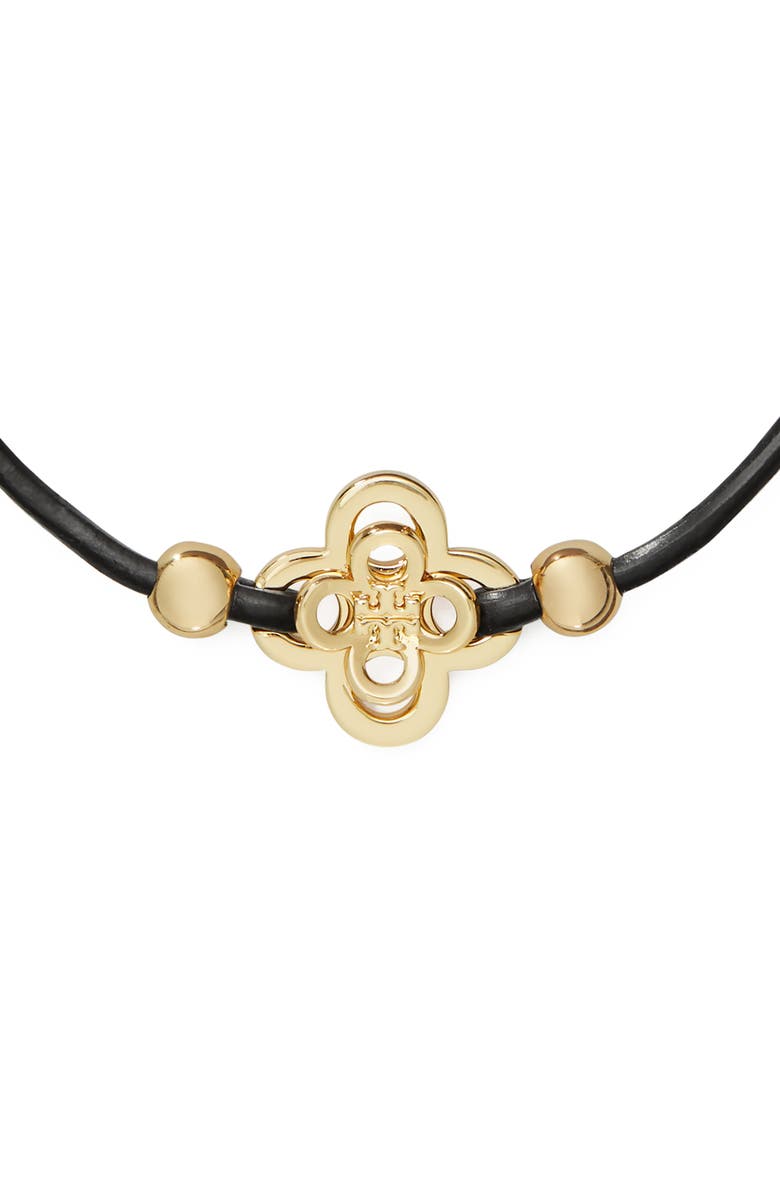 Tory Burch Kira Clover Slider Bracelet, Alternate, color, Light Brass / Brown