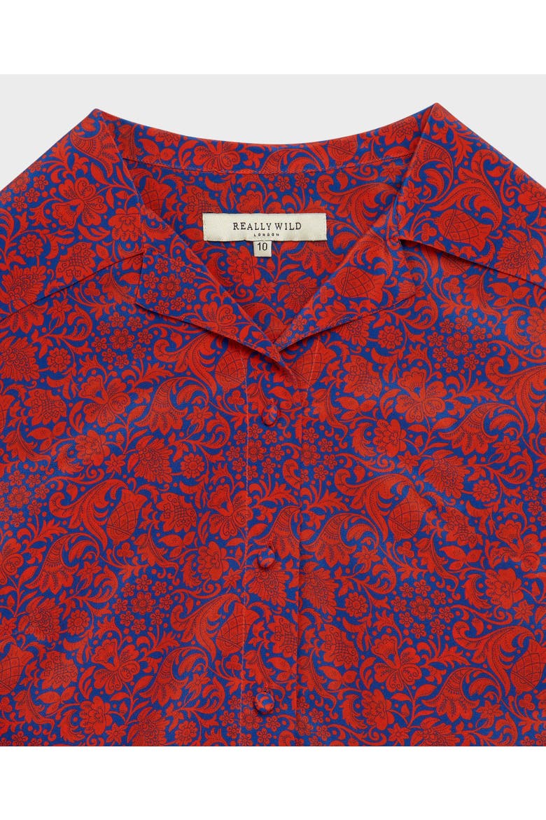 Arabella Silk Collar Blouse, Alternate, color, Red/Blue