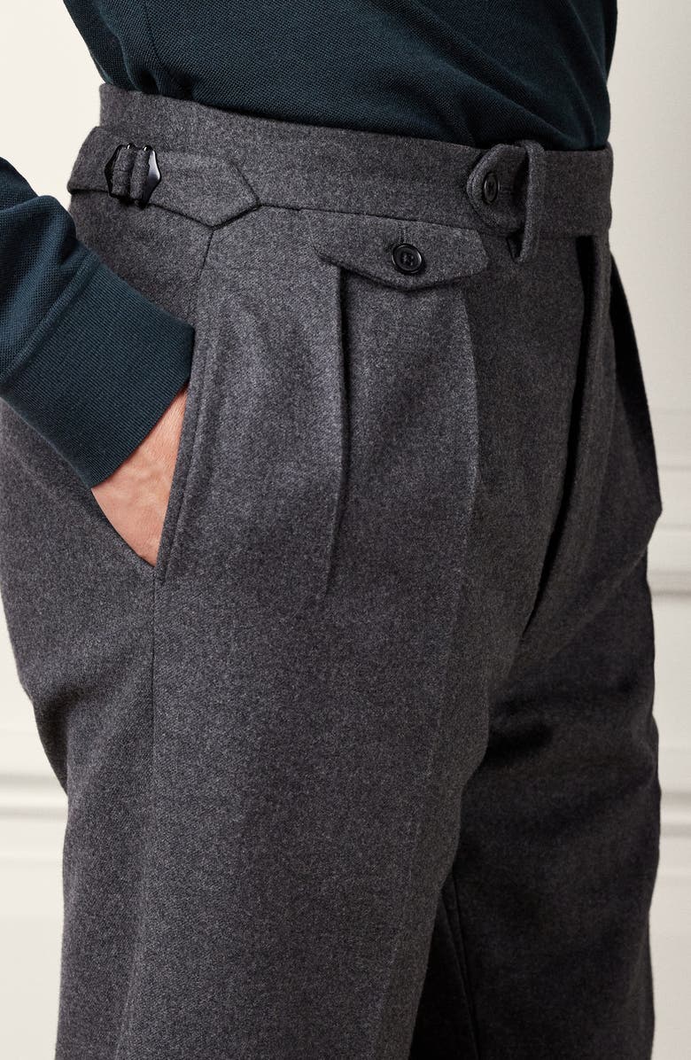 Ralph Lauren Purple Label Pleated Charcoal Grey Wool Flannel Trousers, Alternate, color, Dark Grey