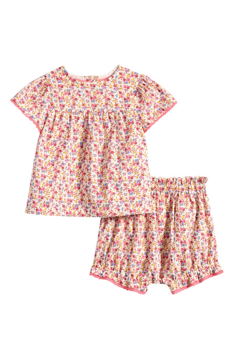 Boden Floral Print Cotton Top & Shorts Set, Main, color, Neon Pink Ditsy Floral