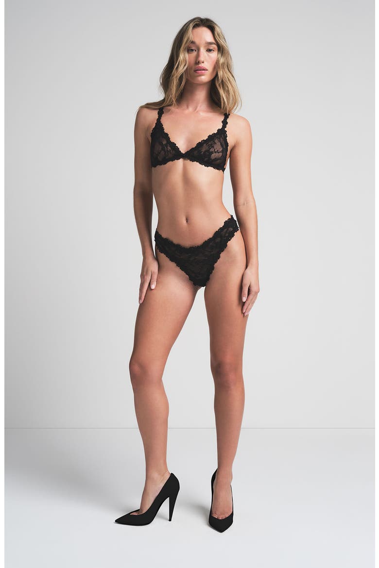 Stretch Lace Triangle Bralette, Alternate, color, SOOT