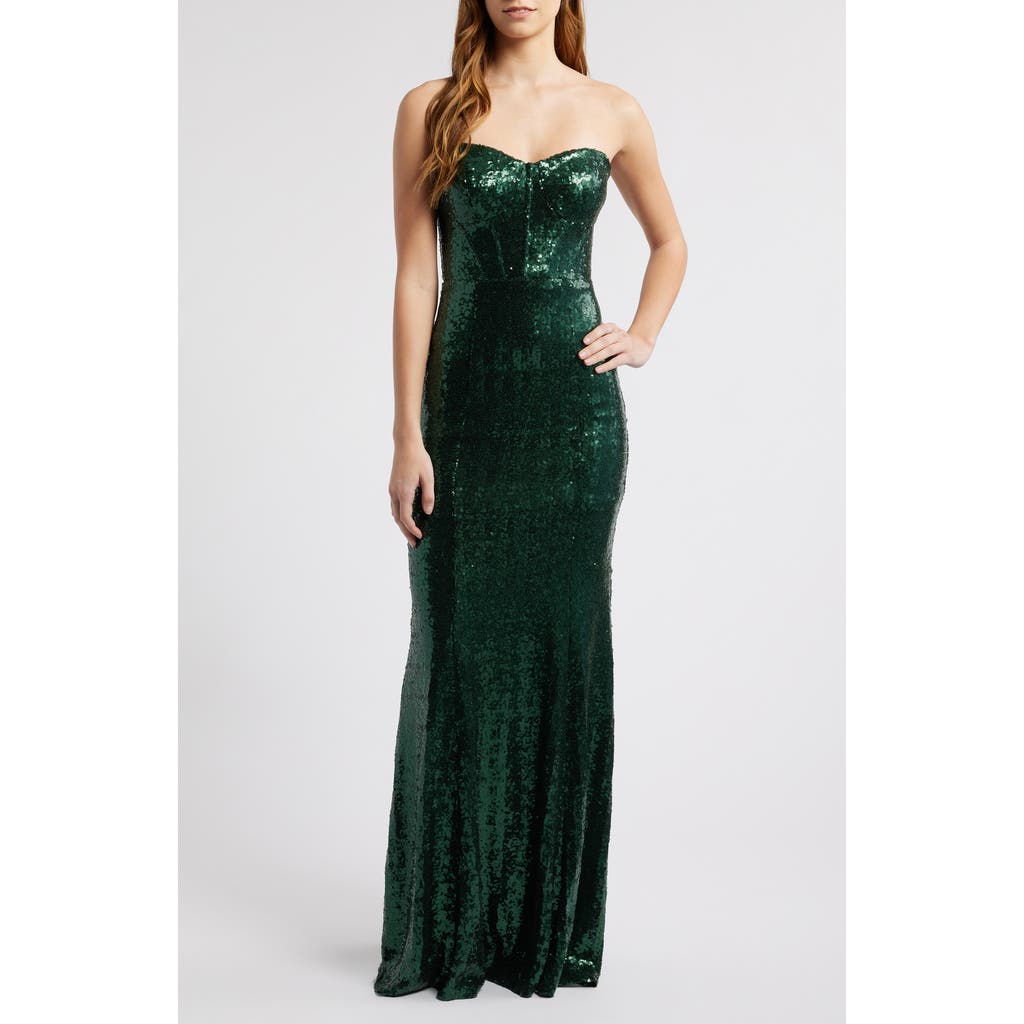 City Studio Hunter Strapless Lace-up Gown In Hunter Green