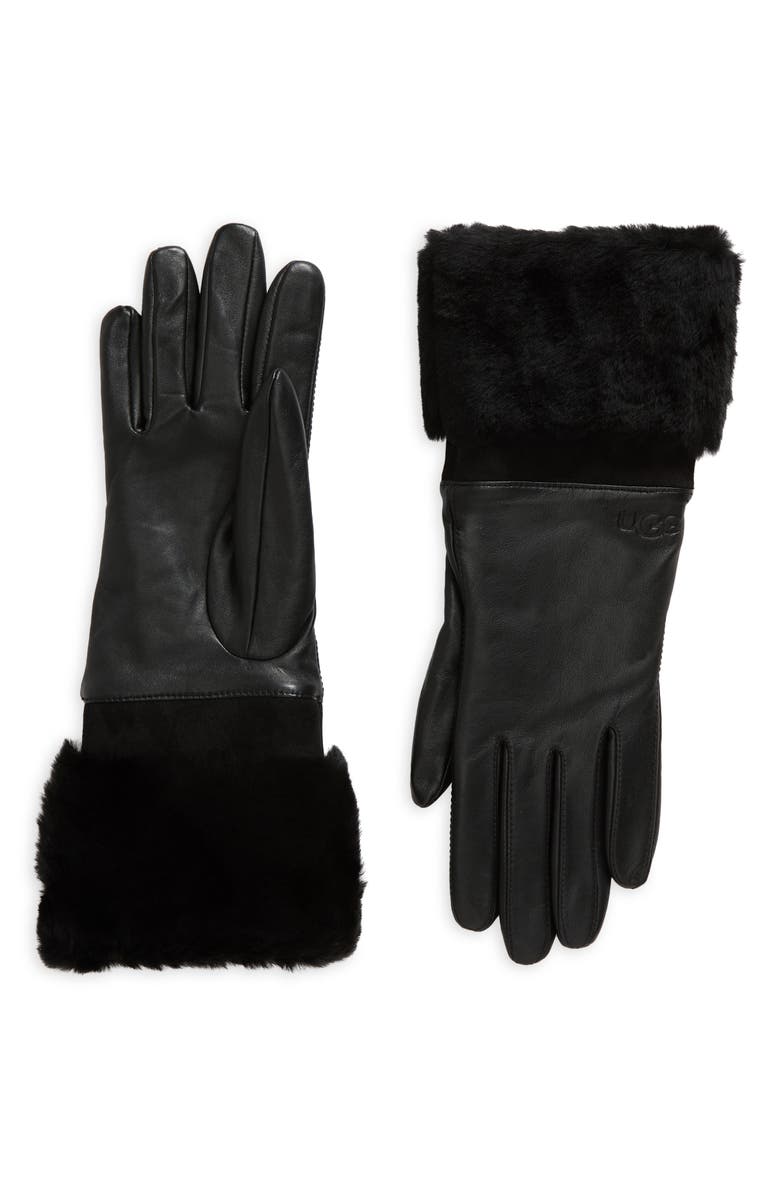 UGG<sup>®</sup> Shearling Trim Leather Gloves, Main, color,