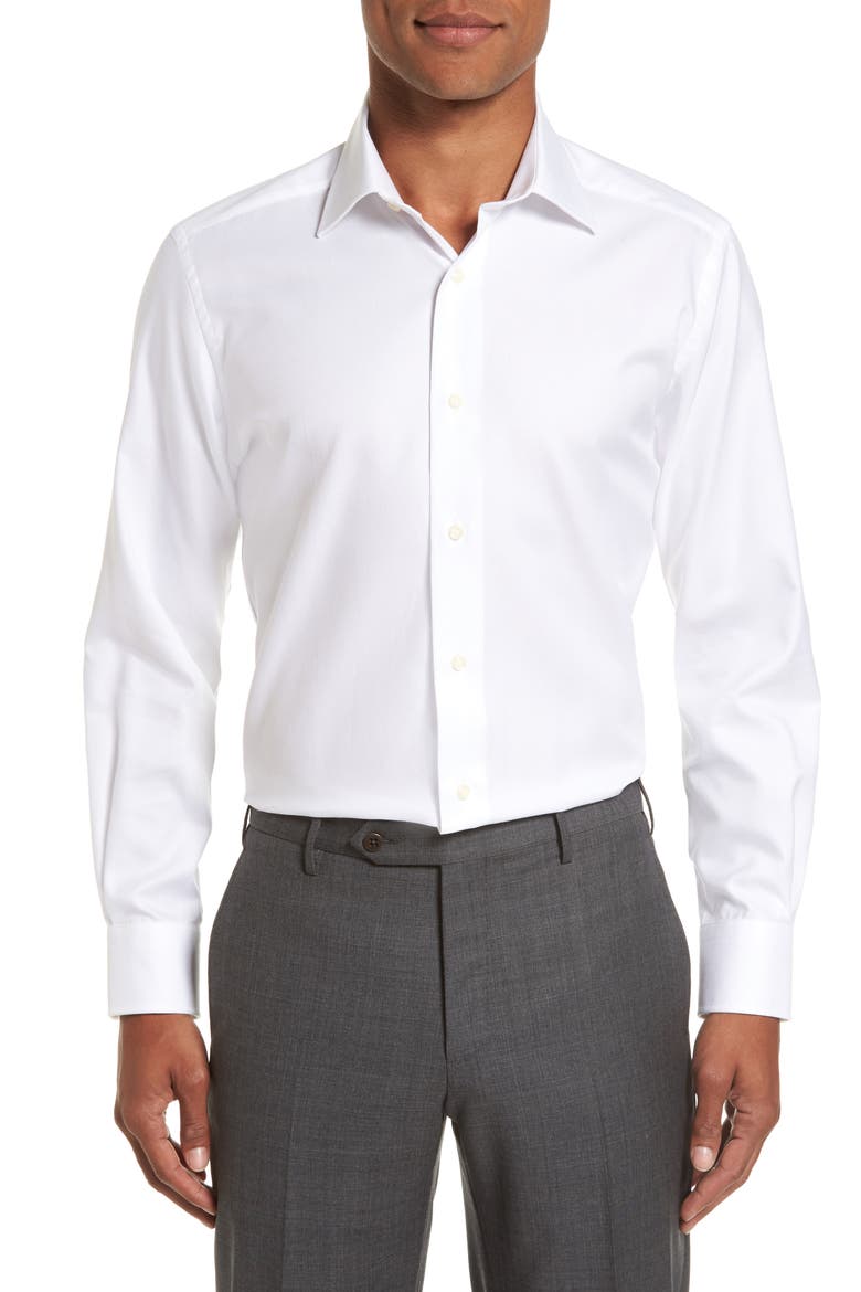 Trim Fit Royal Oxford Dress Shirt, Main, color, WHITE