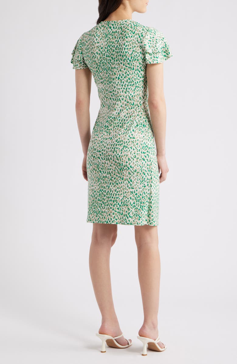Anne Klein Animal Print Flutter Sleeve Wrap Dress, Alternate, color, Tropical Green Multi