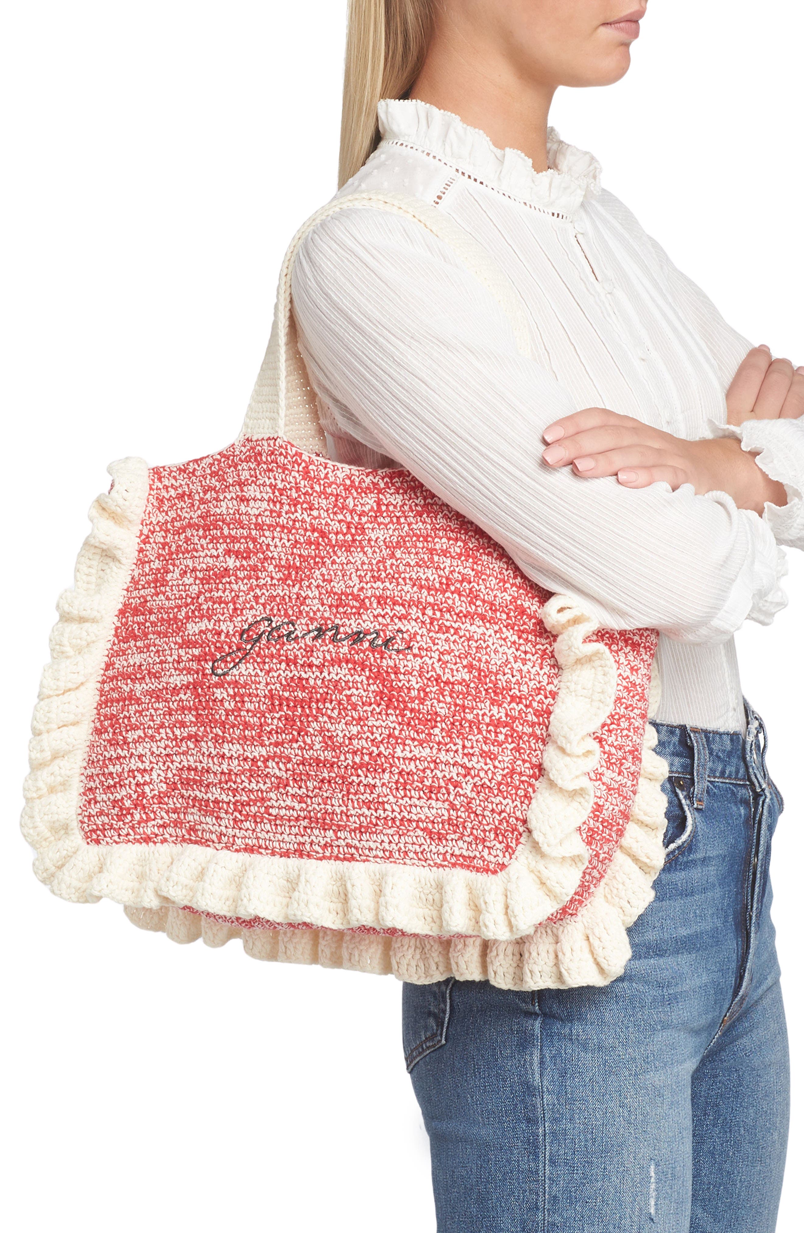 Ganni Organic Cotton Crochet Tote, Alternate, color, 