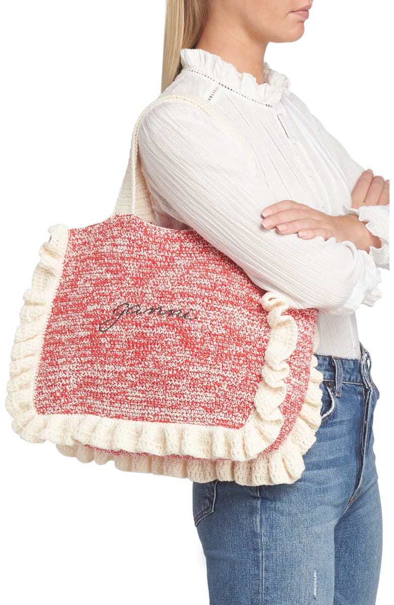 Ganni Organic Cotton Crochet Tote, Alternate, color,