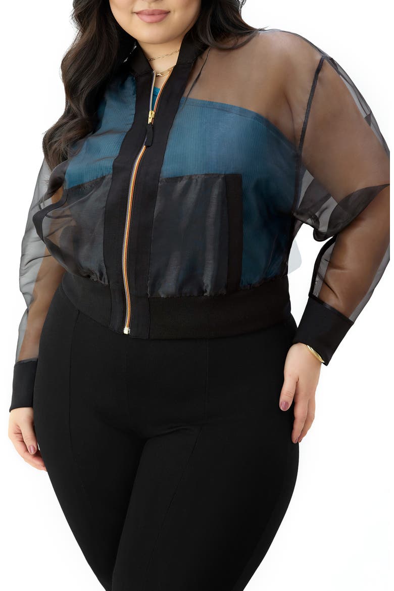 Sheer Bomber Jacket, Main, color, BLACK BEAUTY