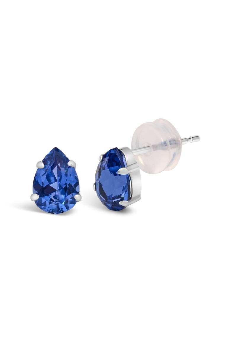 Platinum Lab 5X7 Created Blue Sapphire Pear Solitaire Stud Earrings, Alternate, color, Platinum