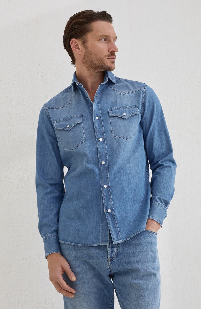 Brunello Cucinelli Lightweight denim shirt, Alternate, color, Medium Denim