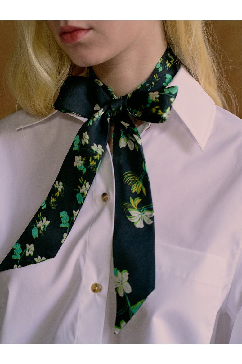 "Beach Blossom" Silk Skinny Scarf, Alternate, color, Black