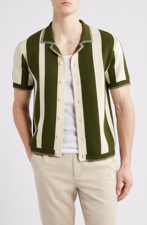 Stripe Knit Camp Shirt
