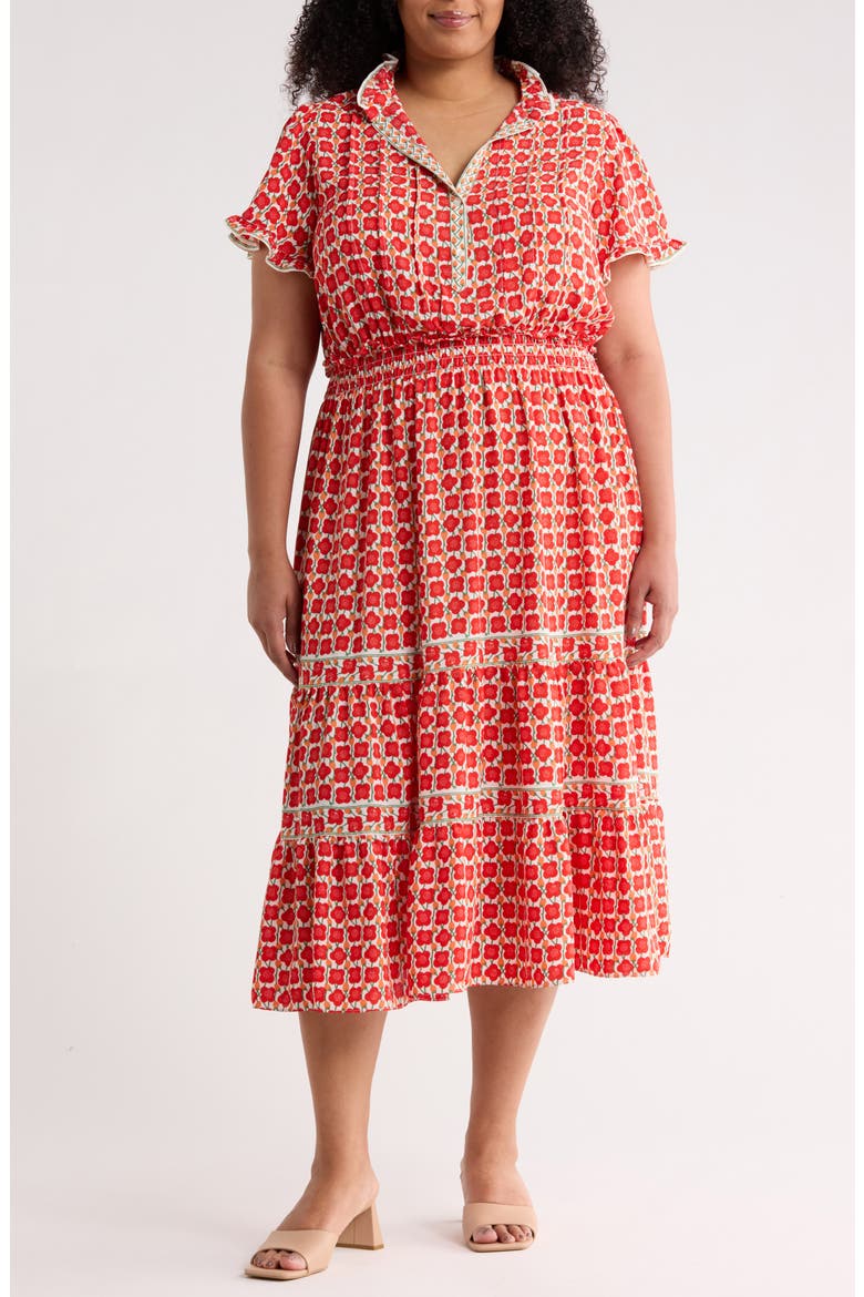 Flutter Sleeve Tiered Maxi Dress, Main, color, CREAM/ PAPAYA MINI POPPY