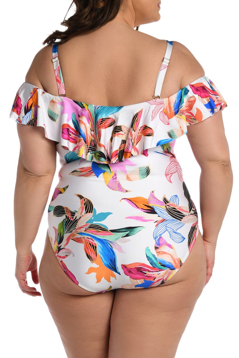 Paradise Ruffle Cold Shoulder Mio One-Piece Swimsuit, Alternate, color, MULTI