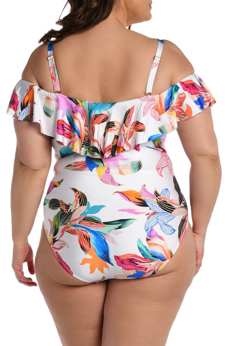 La Blanca Paradise Ruffle Cold Shoulder Mio One-Piece Swimsuit, Alternate, color, 