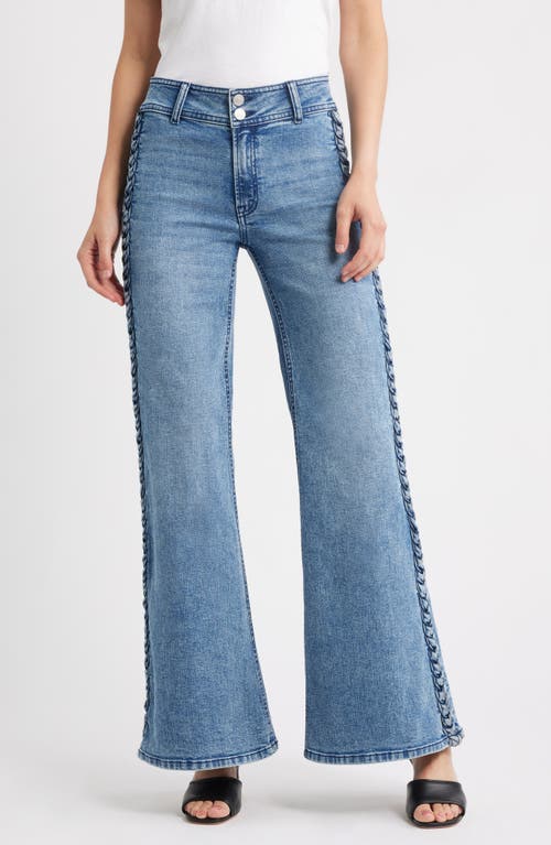 CITY BLUES Side Braid Wide Leg Jeans in Vintage Whisker at Nordstrom, Size 4