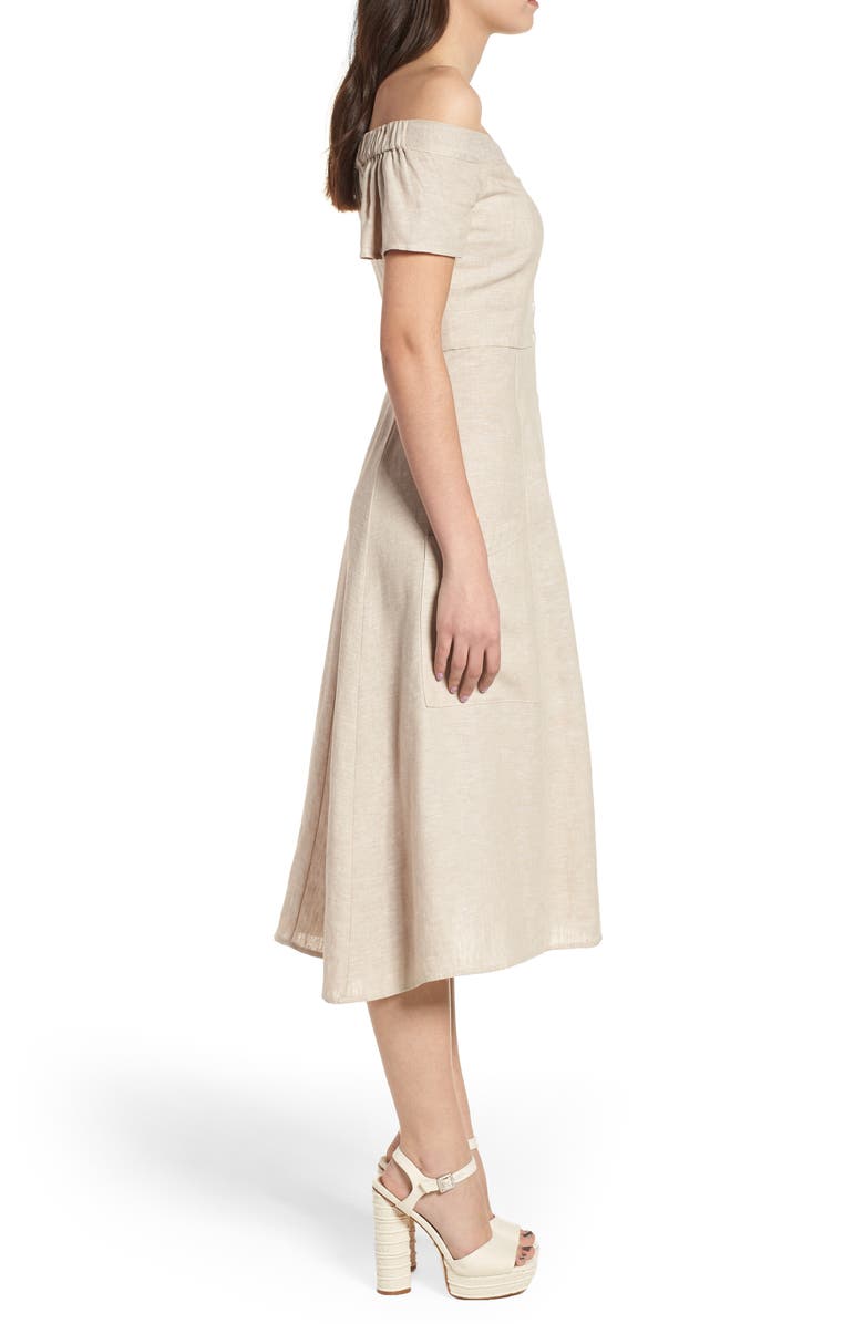 WAYF Perry Linen Blend Midi Dress, Alternate, color, 