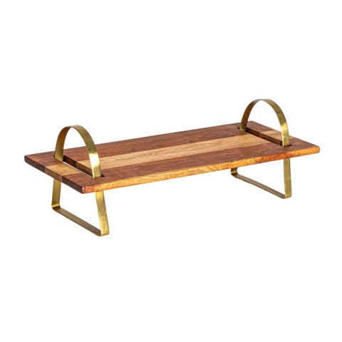 Acacia Wood Serving Board on Gold Stand
