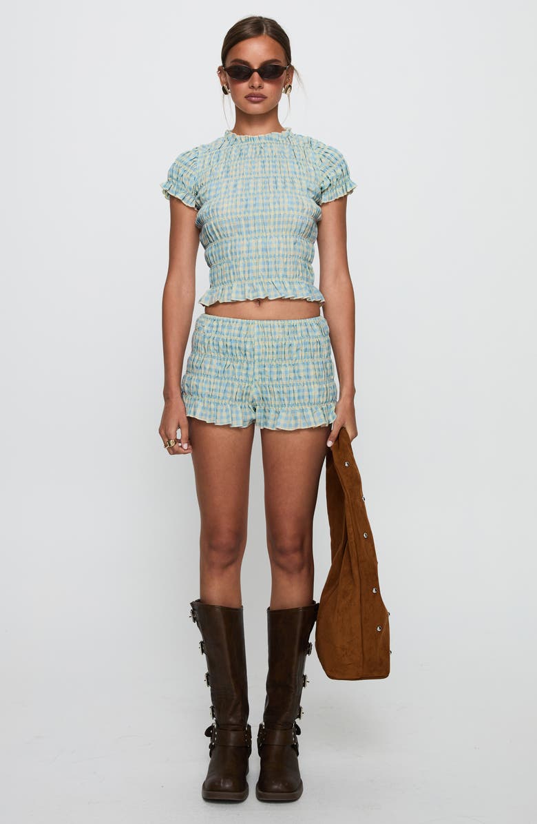 Princess Polly Go Retro Shirred Crop Cotton Blend Top & Shorts Set, Alternate, color, Multi