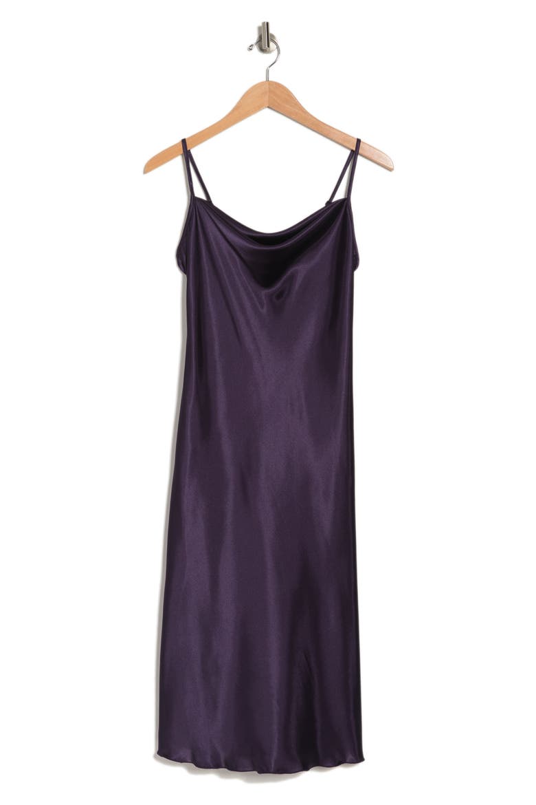 Satin Cowl Neck Midi Dress, Alternate, color, PLUM