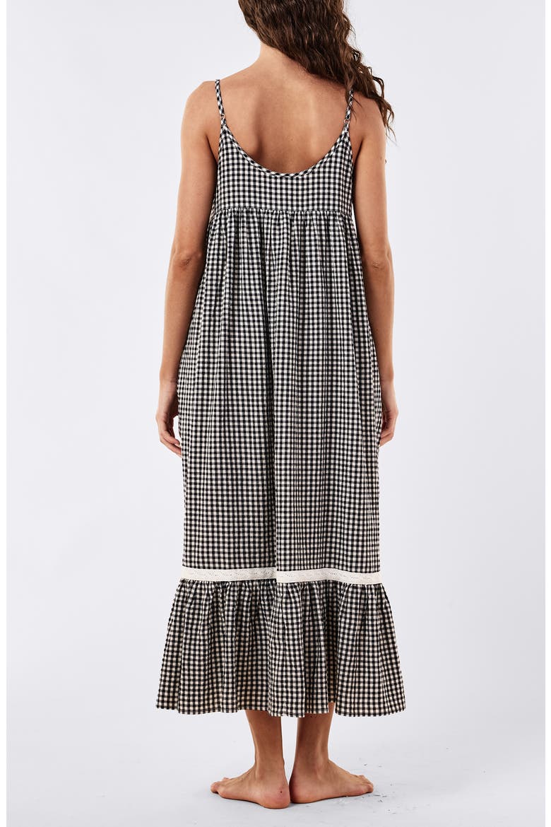 Seersucker Lace Insert Maxi Nightgown, Alternate, color, DEEP NAVY/ CREAM