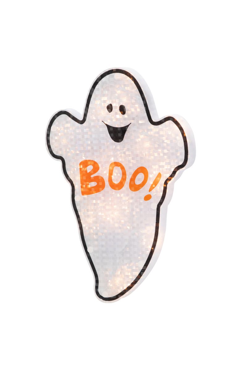 Northlight Lighted Holographic Boo Ghost Halloween Window Decoration - 12", Alternate, color, Orange
