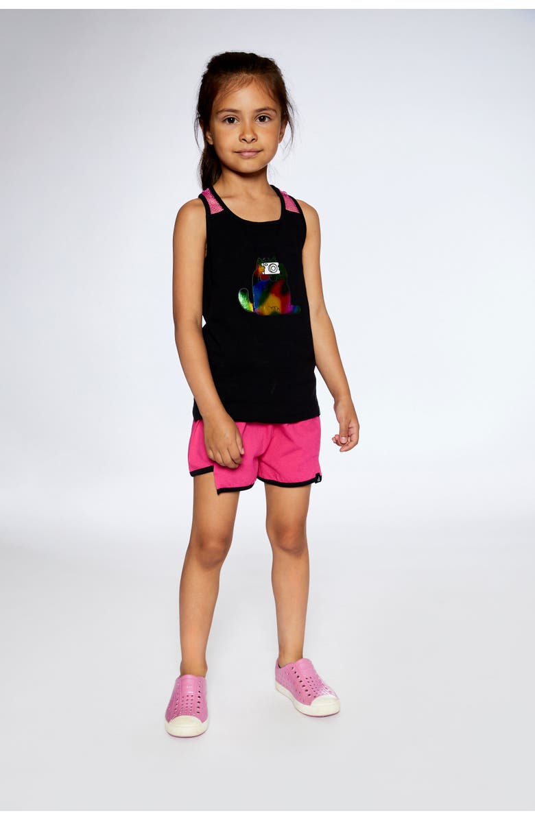 Deux par Deux Girl's Organic Cotton Tank Top With Mesh Back Black, Alternate, color,